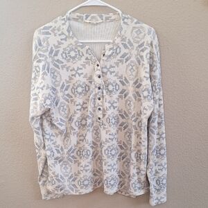 Lucky Brand Patterned Henley Long Sleeve Top , Size:M